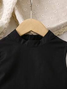 SHEIN Young Girl Fuzzy Trim Tank Dress - Black - View 4