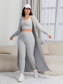 SHEIN EZwear Hơn Mở Mặt trước áo & Áo ba lỗ & Xà cạp - Màu Xám nhạt - Xem 2