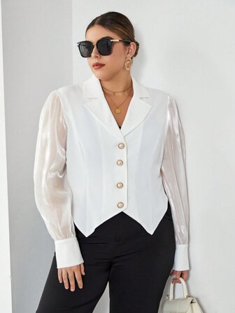 SHEIN Privé 大碼西裝領不對稱下擺前紐扣夾克