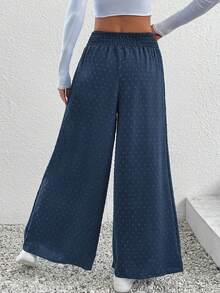 Elastic Waist Slant Pocket Wide Leg Pants - Blue - View 2