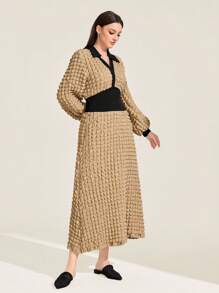 Mulvari 紋理質感撞色燈籠袖洋裝 - 彩色 - 查看 4