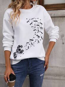 SHEIN LUNE In chuồn chuồn Thả vai Áo nỉ - trắng - Xem 5