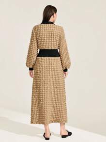 Mulvari 紋理質感撞色燈籠袖洋裝 - 彩色 - 查看 2