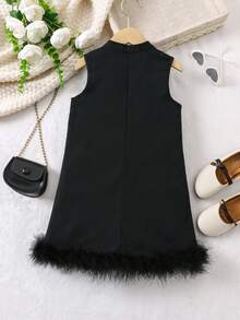 SHEIN Young Girl Fuzzy Trim Tank Dress - Black - View 2