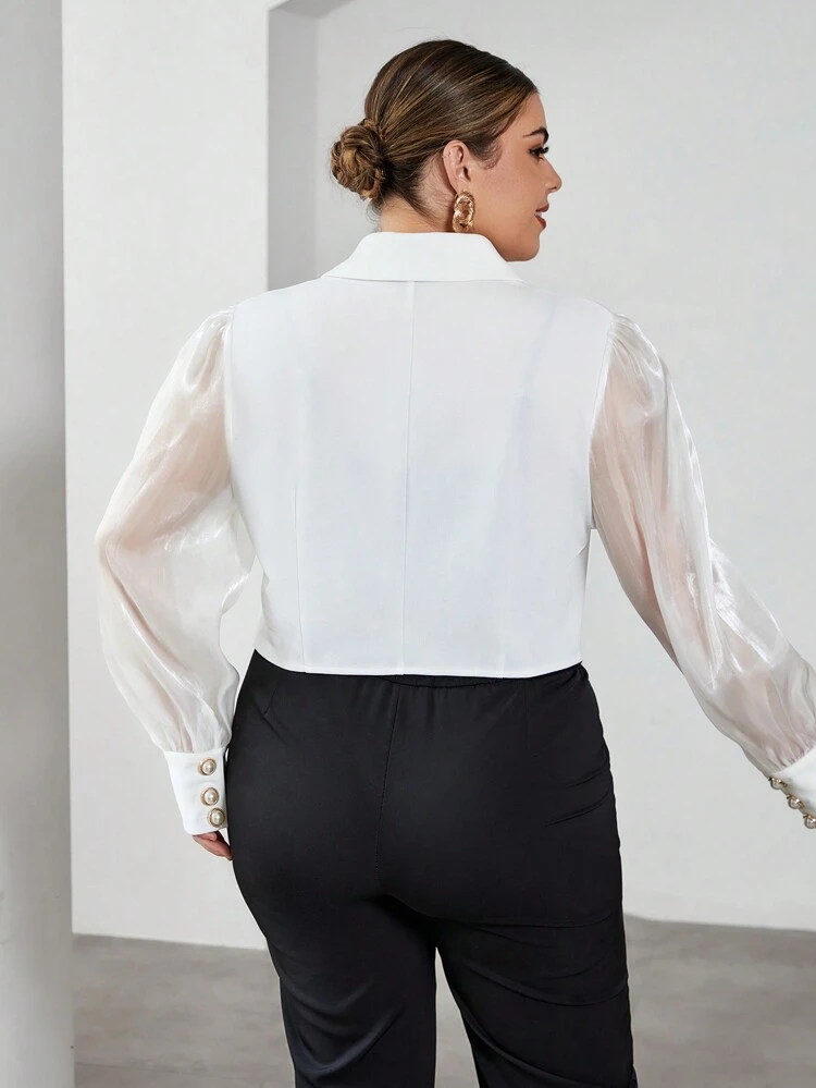 Plus Lapel Neck Asymmetrical Hem Button Front Jacket