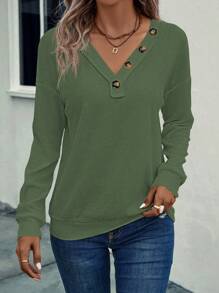 SHEIN LUNE Sudadera con diseño de botón de hombros caídos