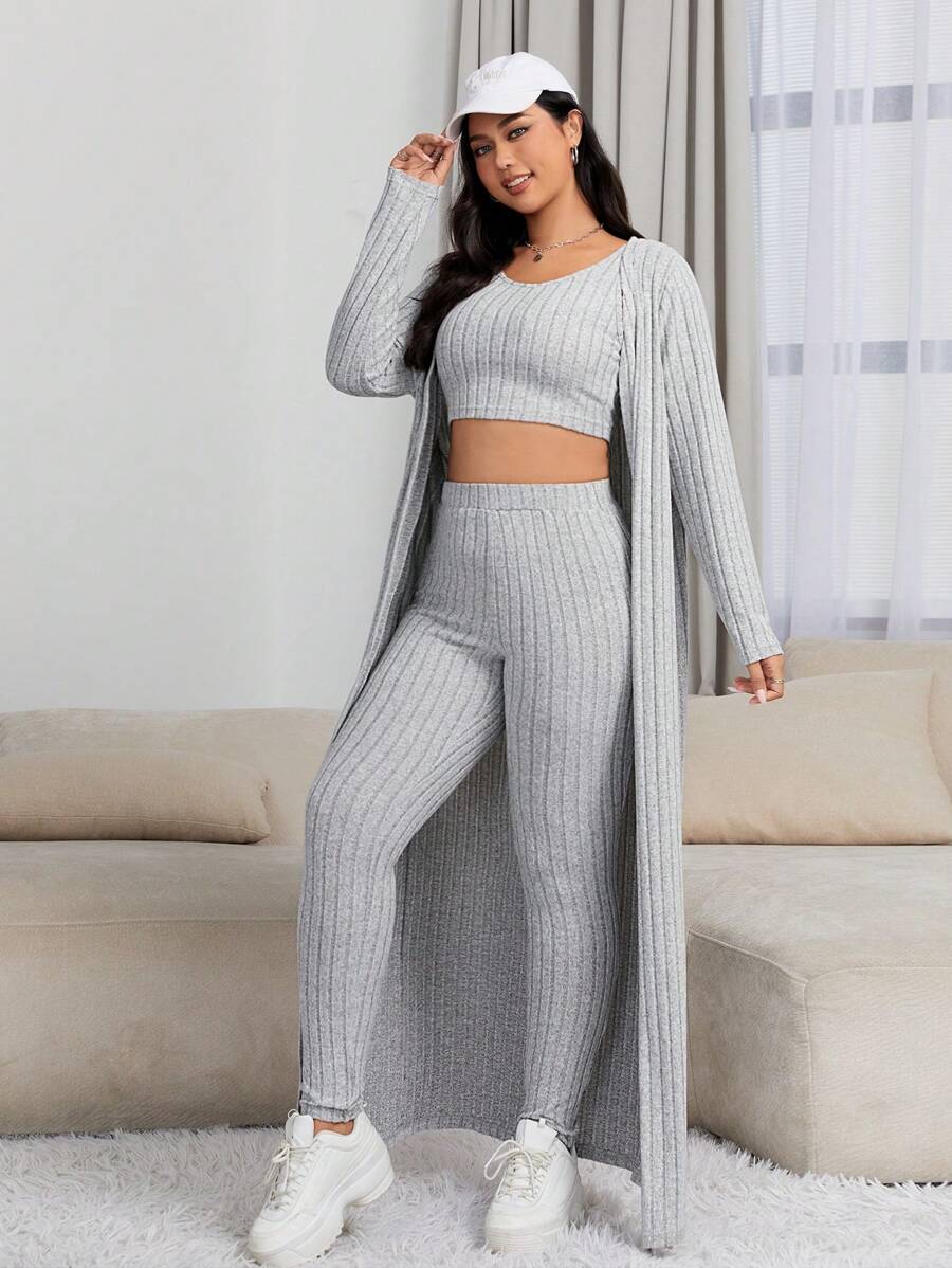SHEIN EZwear Hơn Mở Mặt trước áo & Áo ba lỗ & Xà cạp - Màu Xám nhạt - Xem 1
