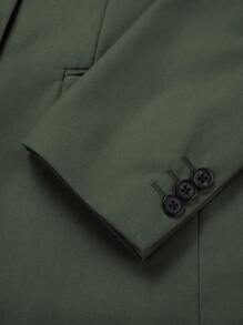 Manfinity Mode 1 pieza Blazer de solapa única y 1 pieza Pantalón de traje, estilo Old Money - Verde militar - Ver 5