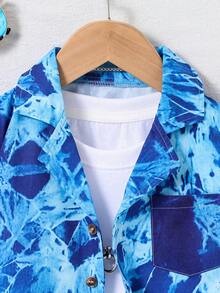 Young Boy Tie Dye Pocket Patched Shirt Without Tee - Blue - View 4