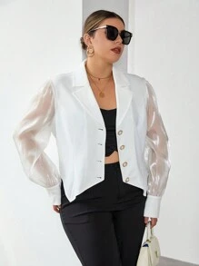 SHEIN Privé Plus Lapel Neck Asymmetrical Hem Button Front Jacket