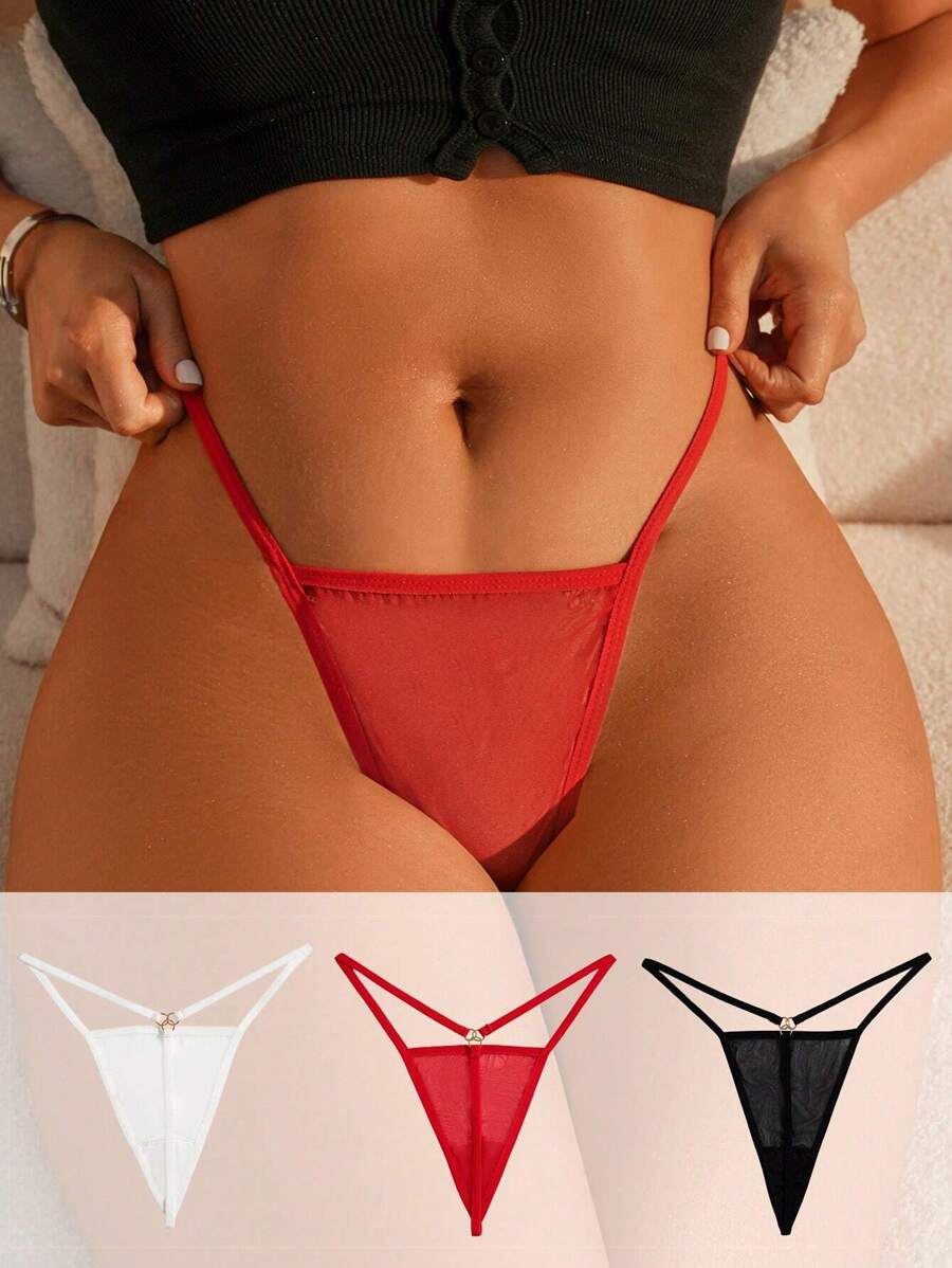 3packs Solid Mesh Sexy Thongs - Multicolor - View 1