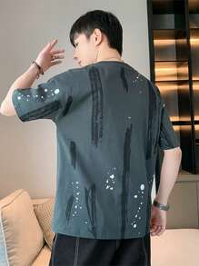 Men Letter Graphic Drop Shoulder Tee - Dark Grey - View 2