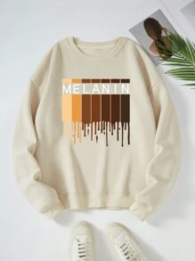 SHEIN LUNE Letter Graphic Thermal Sweatshirt - Apricot - View 1