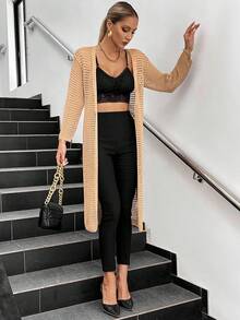 SHEIN Essnce 镂空落肩开衫 - 駝色 - 查看 4