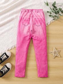 SHEIN Tween Girl Denim-Effect Leggings - Hot Pink - View 2