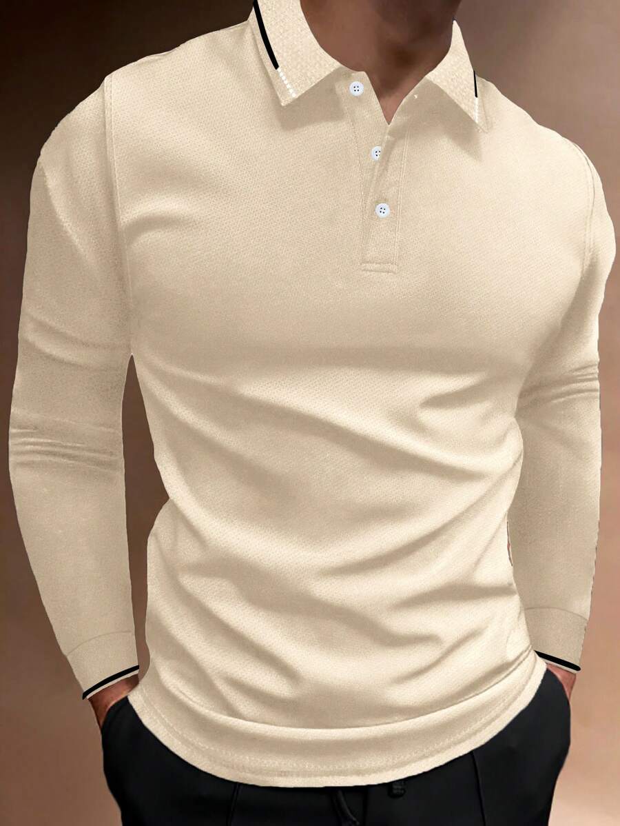 Manfinity Homme 男士拼接邊POLO衫 - 米色 - 查看 1
