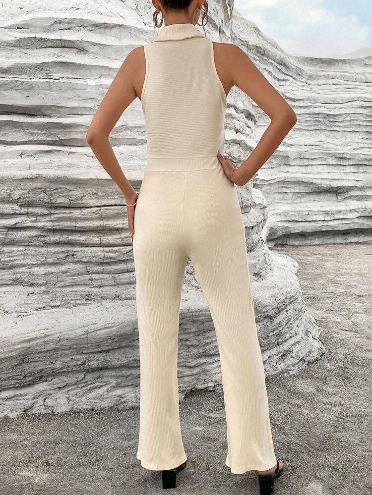Solid Zipper Front Sleeveless Jumpsuit