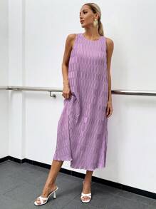 SHEIN Unity Chất rắn Textured Váy không tay Không có thắt lưng - Màu tím - Xem 4
