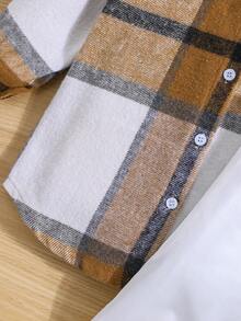 SHEIN 女小童格紋印花襯衫&吊帶連體短褲