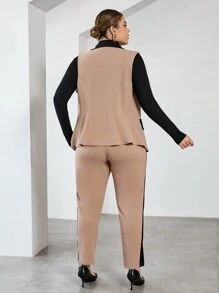 SHEIN Essnce Plus Two Tone Vest Blazer & Pants In Fall/Winter - Khaki - View 2