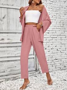 Calvaya Sólido Frente Aberta Casaco & Calças