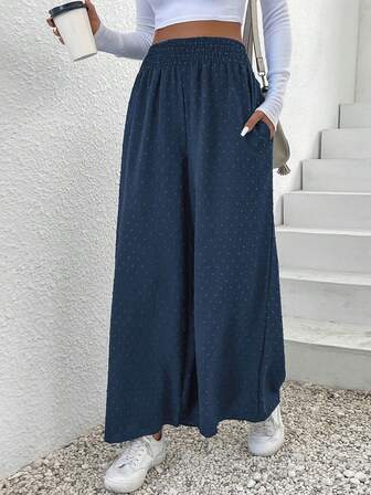 Elastic Waist Slant Pocket Wide Leg Pants