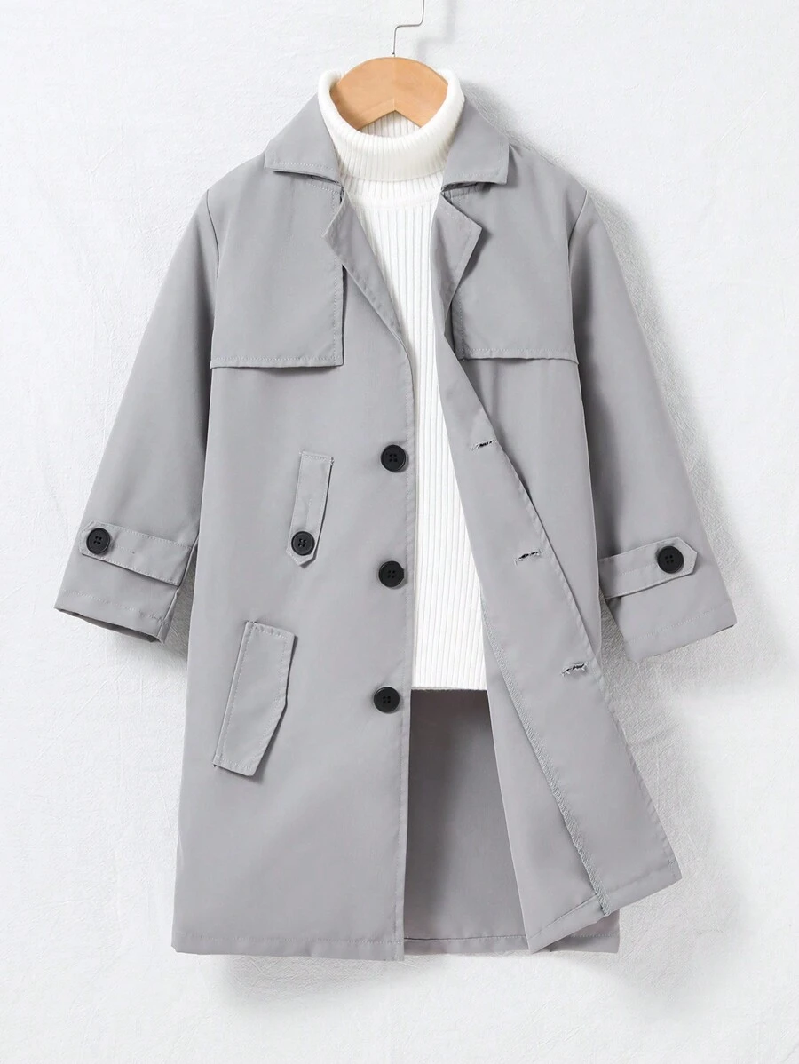 Young Boy 1pc Single Breasted Trench Coat - Grey - View 1
