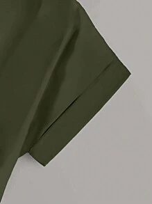 SHEIN LUNE CURVE Plus 纯色蝙蝠袖锁孔背衬衣 - 軍綠色 - 查看 3