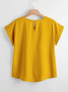 SHEIN LUNE Plus Solid Batwing Sleeve Blouse - Yellow - View 2