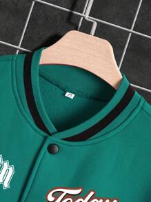 Manfinity EMRG 男款鬆身字母圖案雙色帽衫,掉肩袖及拉繩款式 - 青碧色 - 查看 5