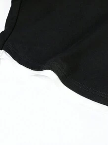 Men Striped Trim Tee & Drawstring Waist Shorts - Black and White - View 4