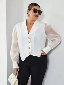 SHEIN Privé Plus Lapel Neck Asymmetrical Hem Button Front Jacket