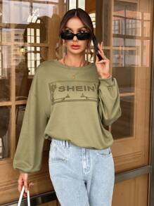 SHEIN Essnce Letter Graphic Drop Shoulder Sweatshirt