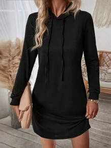 SHEIN LUNE Chất rắn Dây rút Đàm áo cánh có mũ - màu đen - Xem 4