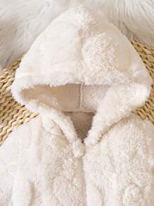 SHEIN Playful Pals Baby Girl Solid Hooded Teddy Jumpsuit