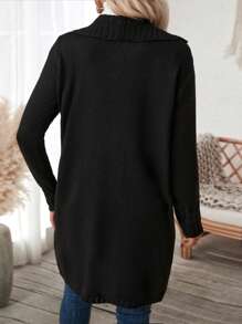 SHEIN LUNE 雙口袋前紐扣開襟衫 - 黑色 - 查看 2