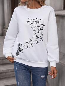 SHEIN LUNE In chuồn chuồn Thả vai Áo nỉ - trắng - Xem 4