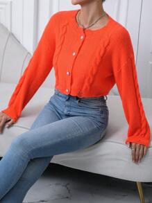 SHEIN LUNE Xoắn Dan Thả vai Rách Cắt sửa áo lông cừu - trái cam - Xem 5