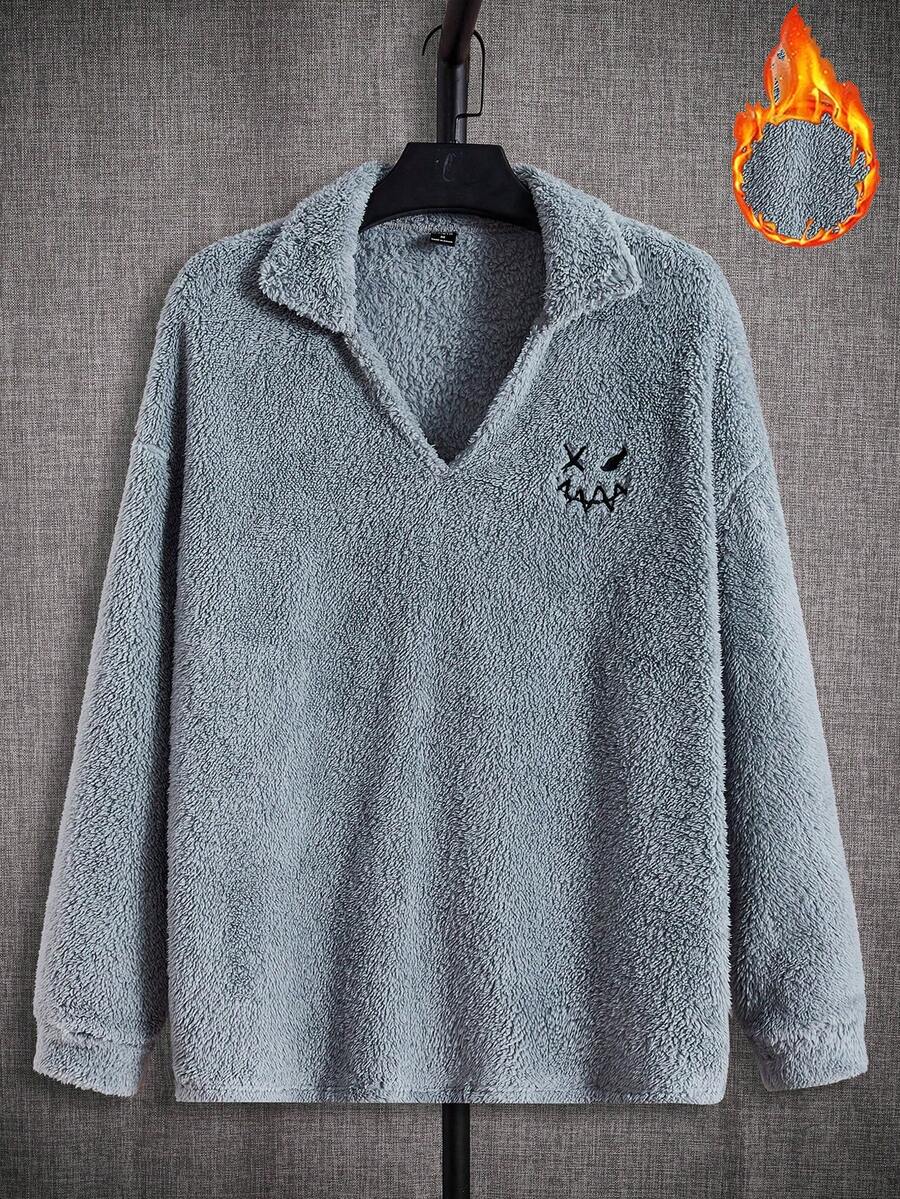 GENTILAND Nam Thêu Hoạt hình Thả vai Teddy Áo nỉ - Màu xanh bụi bặm - Xem 1