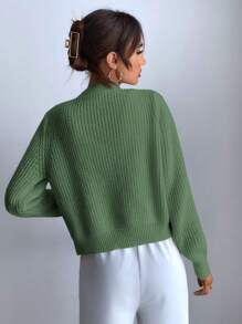 SHEIN Unity Floral Embroidery Drop Shoulder Cardigan & Crop Knit Top - Green - View 2