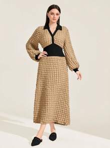 Mulvari 紋理質感撞色燈籠袖洋裝 - 彩色 - 查看 3