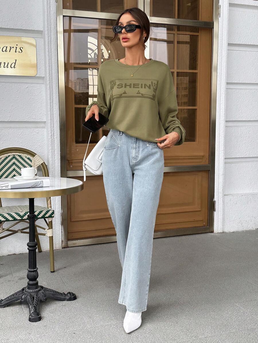 SHEIN Essnce Letter Graphic Drop Shoulder Sweatshirt