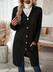 SHEIN LUNE 雙口袋前紐扣開襟衫 - 黑色 - 查看 5