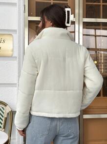 SHEIN Essnce 冬季拉链夹棉大衣 - 米色 - 查看 2