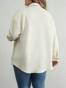 SHEIN LUNE 大碼翻蓋口袋前紐扣外套 - 杏色 - 查看 2