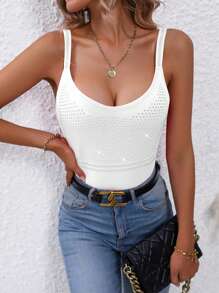 Allurite 素色水鑽細節吊帶連體衣