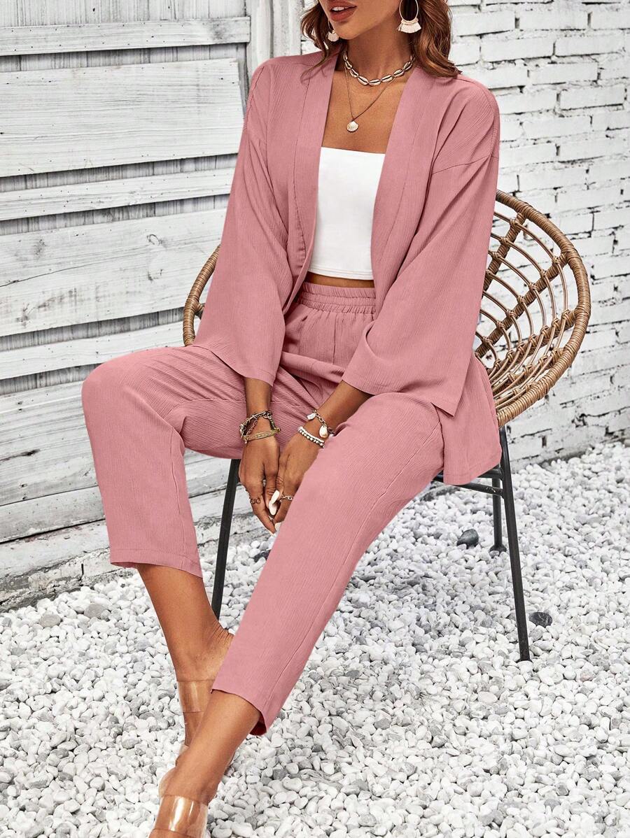 Calvaya Sólido Frente Aberta Casaco & Calças