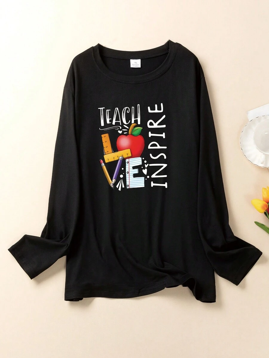 Talla grande Camiseta con estampado de letra