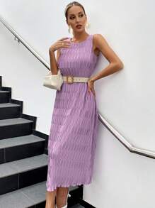 SHEIN Unity Chất rắn Textured Váy không tay Không có thắt lưng - Màu tím - Xem 3