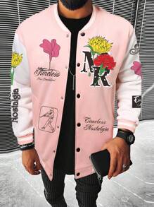Manfinity EMRG 1 pezzo Uomo Bomber con grafica floreale e lettera, colorato, divertente, maniche lunghe, da uscire, regalo per il fidanzato, Giacca da baseball
